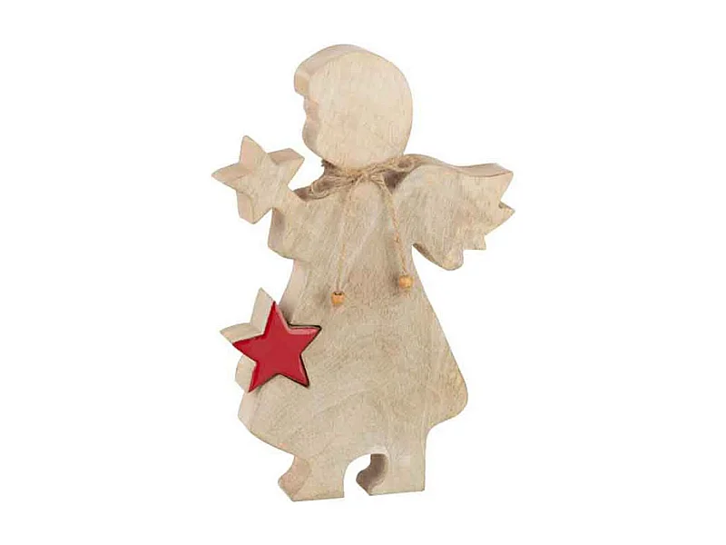 Statuette Déco en Bois "Ange Étoile" 29cm Rouge