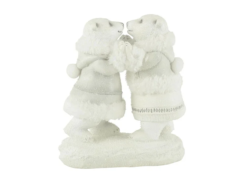 Statuette Déco "Ours Polaire Couple" 20cm Blanc