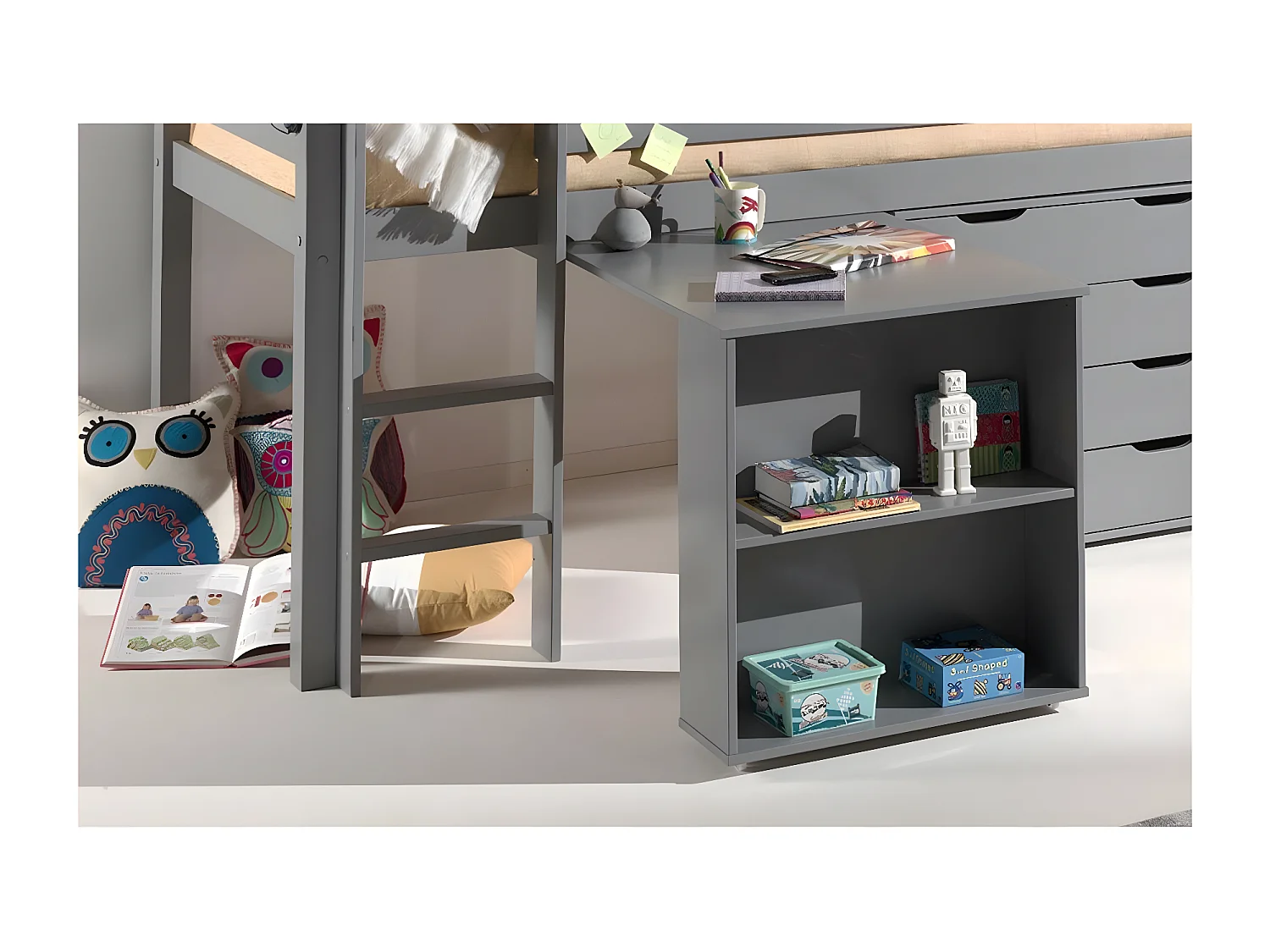 Bureau de Lit Enfant Surélevé "Pino" 94cm Gris