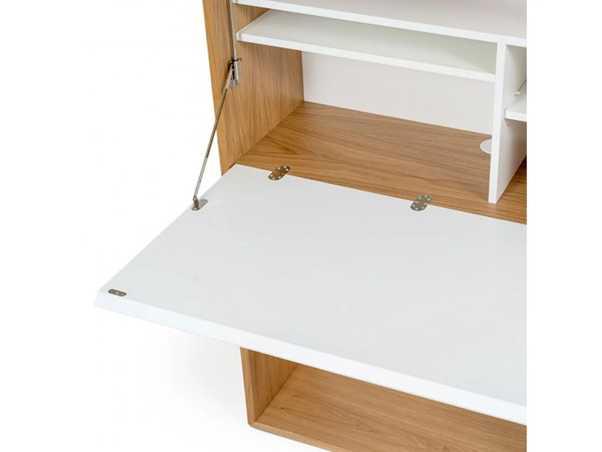 Bureau Secrétaire Design "Loma" 157cm Blanc & Chêne