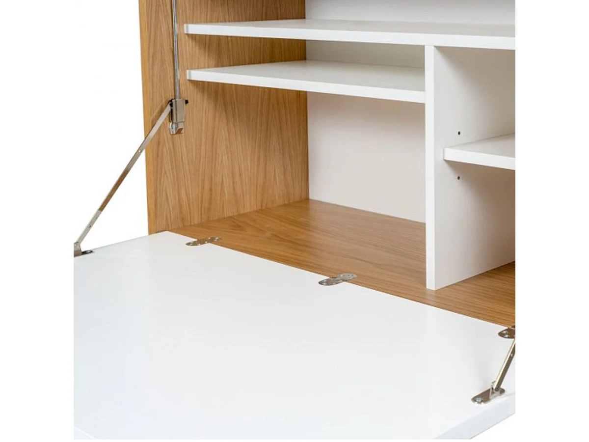 Bureau Secrétaire Design "Loma" 157cm Blanc & Chêne