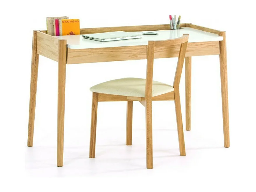 Bureau 2 Tiroirs "Feldbach" 126cm Chêne & Blanc