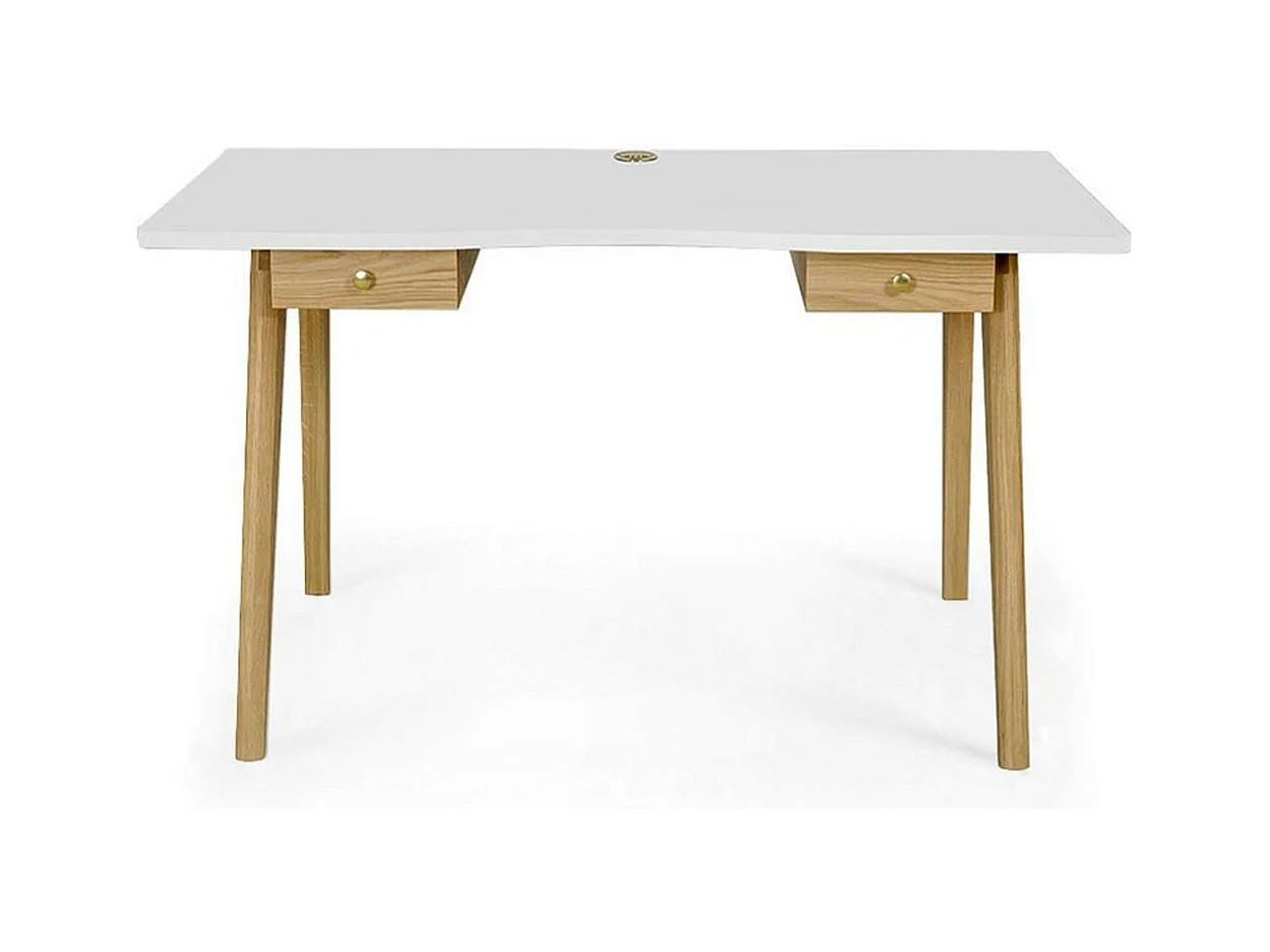 Bureau Design 2 Tiroirs "Nice" 140cm Chêne & Blanc