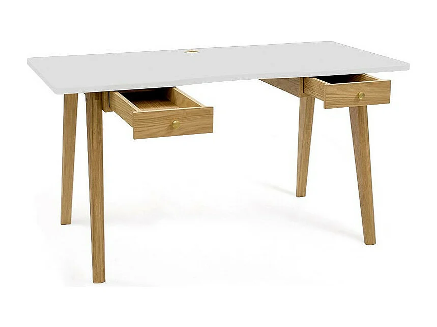 Bureau Design 2 Tiroirs "Nice" 140cm Chêne & Blanc