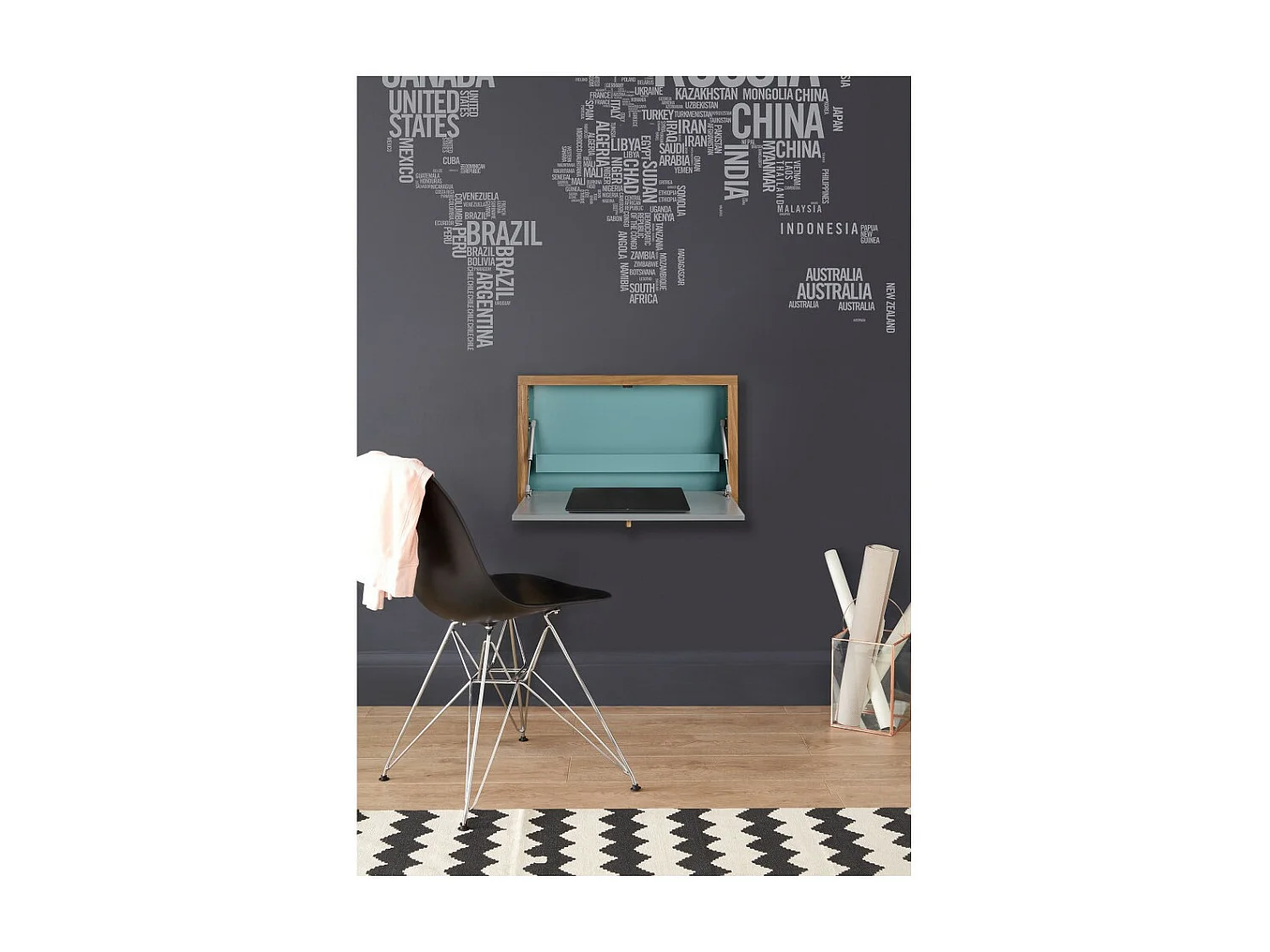 Bureau Mural Design "Brenta" 74cm Bleu