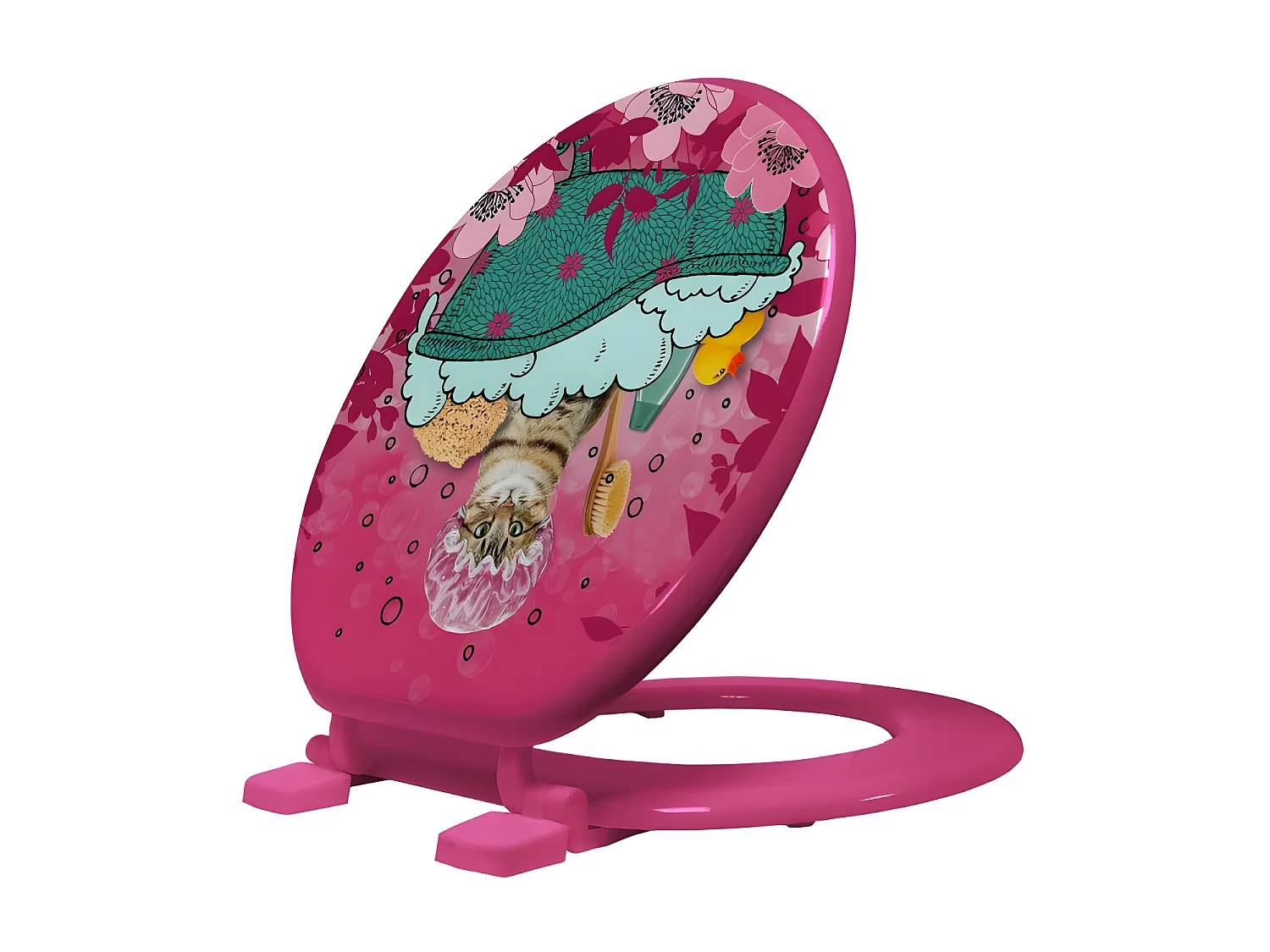 Abattant WC Imprimé "Chatibulle" 47cm Rose