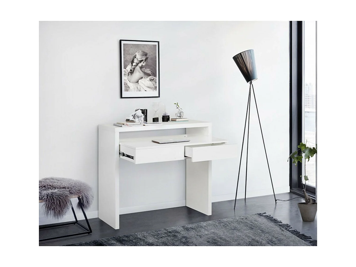 Bureau Extensible 1 Tiroir "Azort" 100cm Blanc