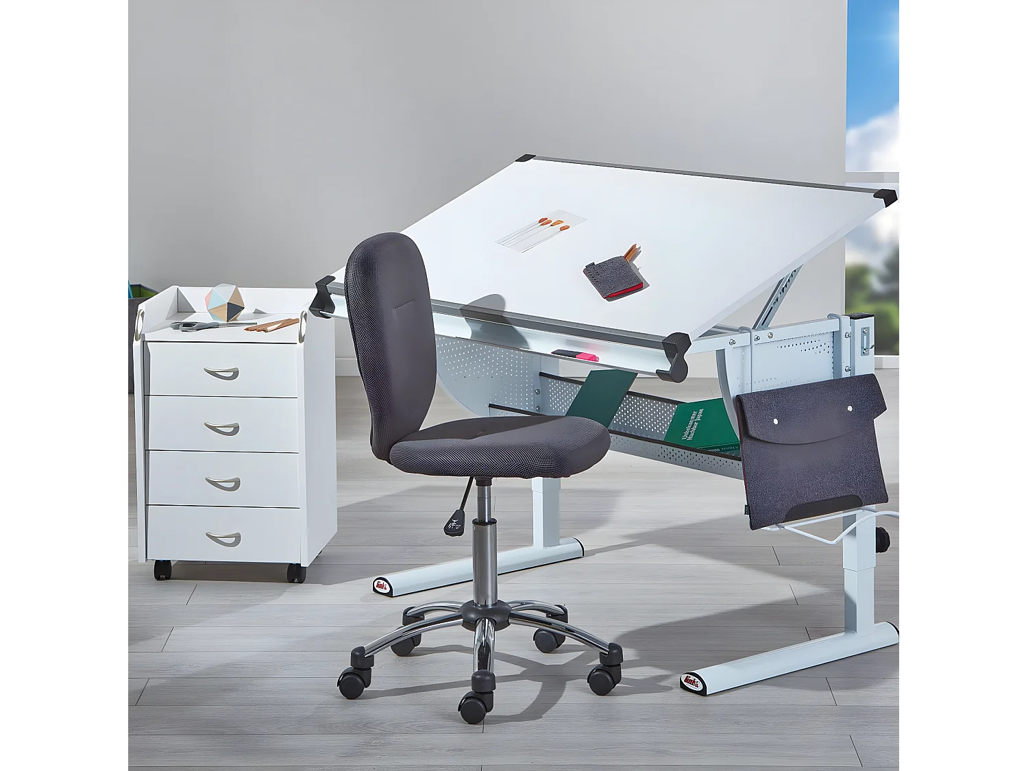 Bureau Multifonctions Enfant "Mathis" 118cm Blanc