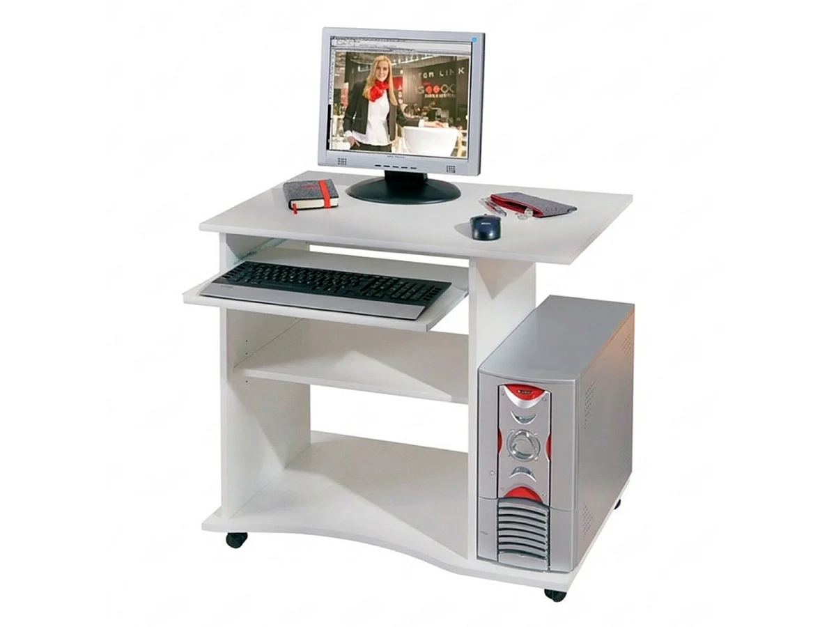 Bureau Informatique à Roulettes "Tao" 80cm Blanc