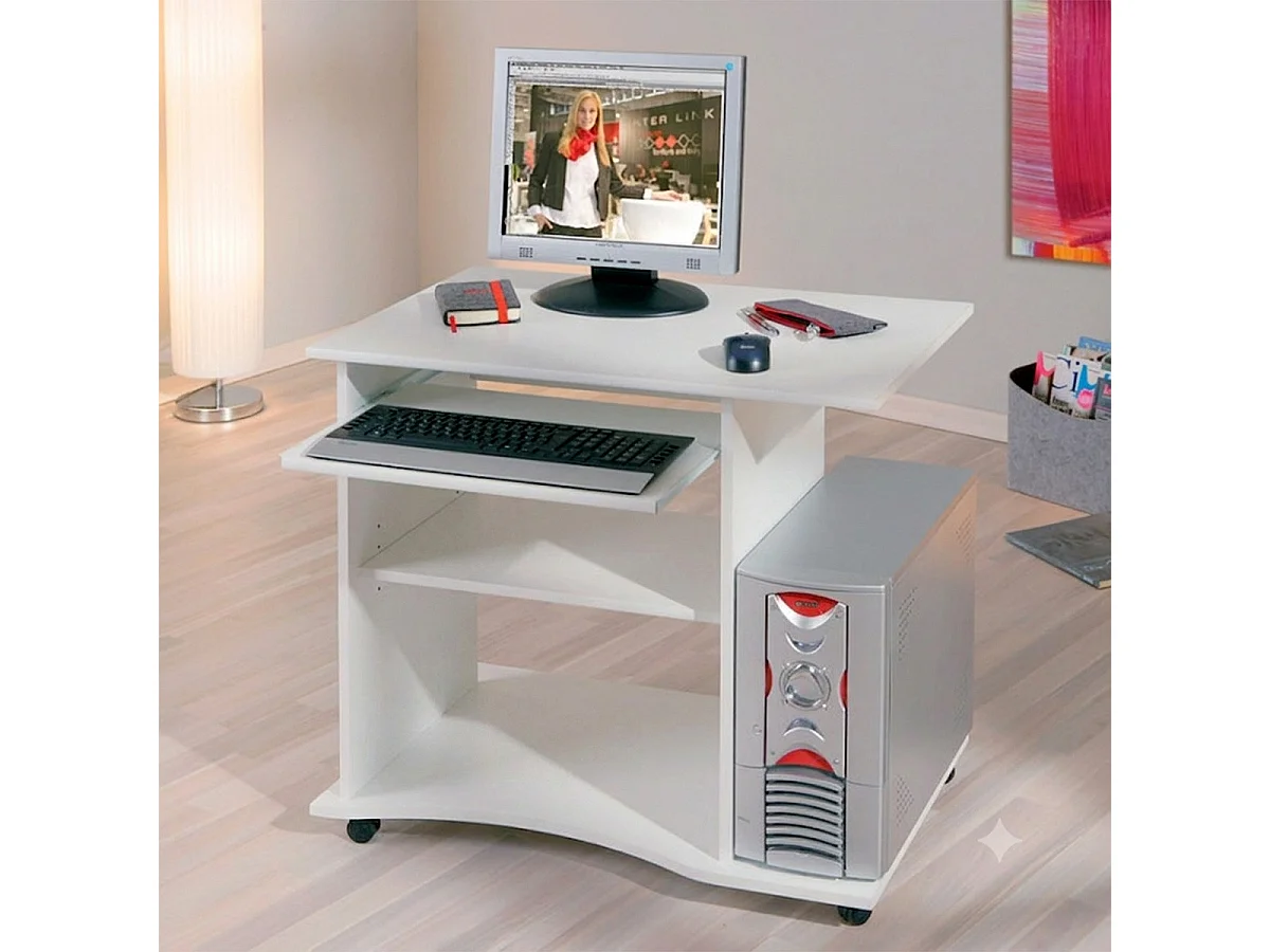 Bureau Informatique à Roulettes "Tao" 80cm Blanc