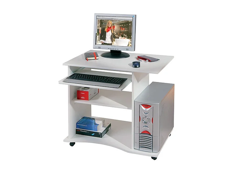 Bureau Informatique à Roulettes "Tao" 80cm Blanc