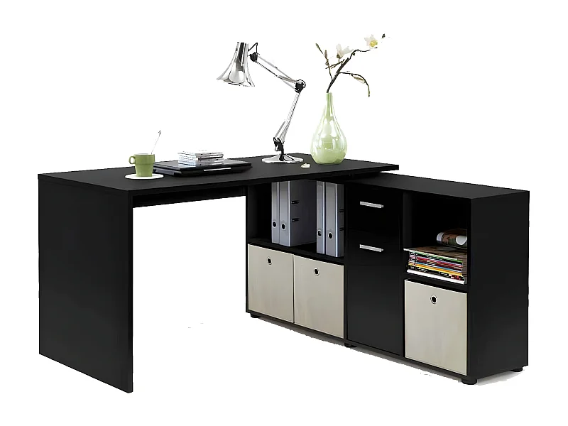 Bureau d'Angle Réversible "Oxela" 135cm Noir