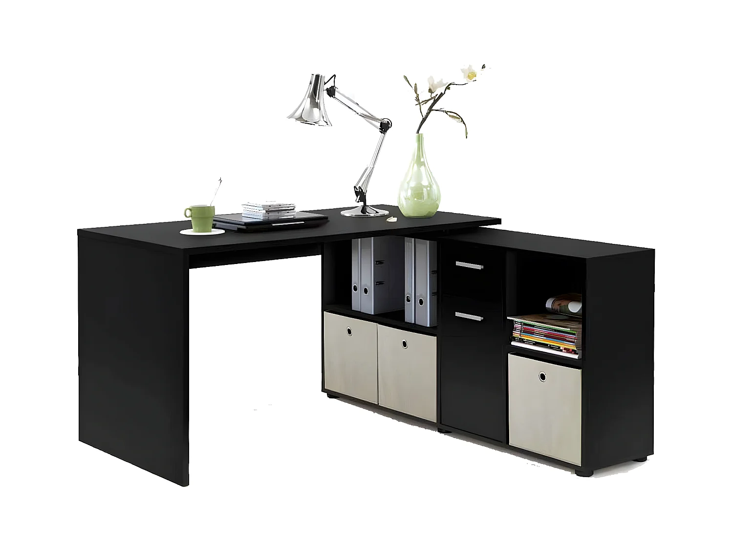 Bureau d'Angle Réversible "Oxela" 135cm Noir