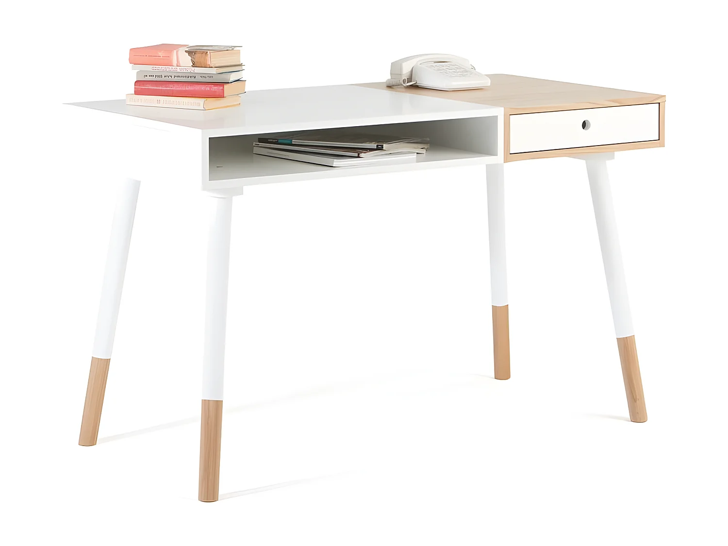 Bureau Design "Sonnenblick" 120cm Blanc & Chêne