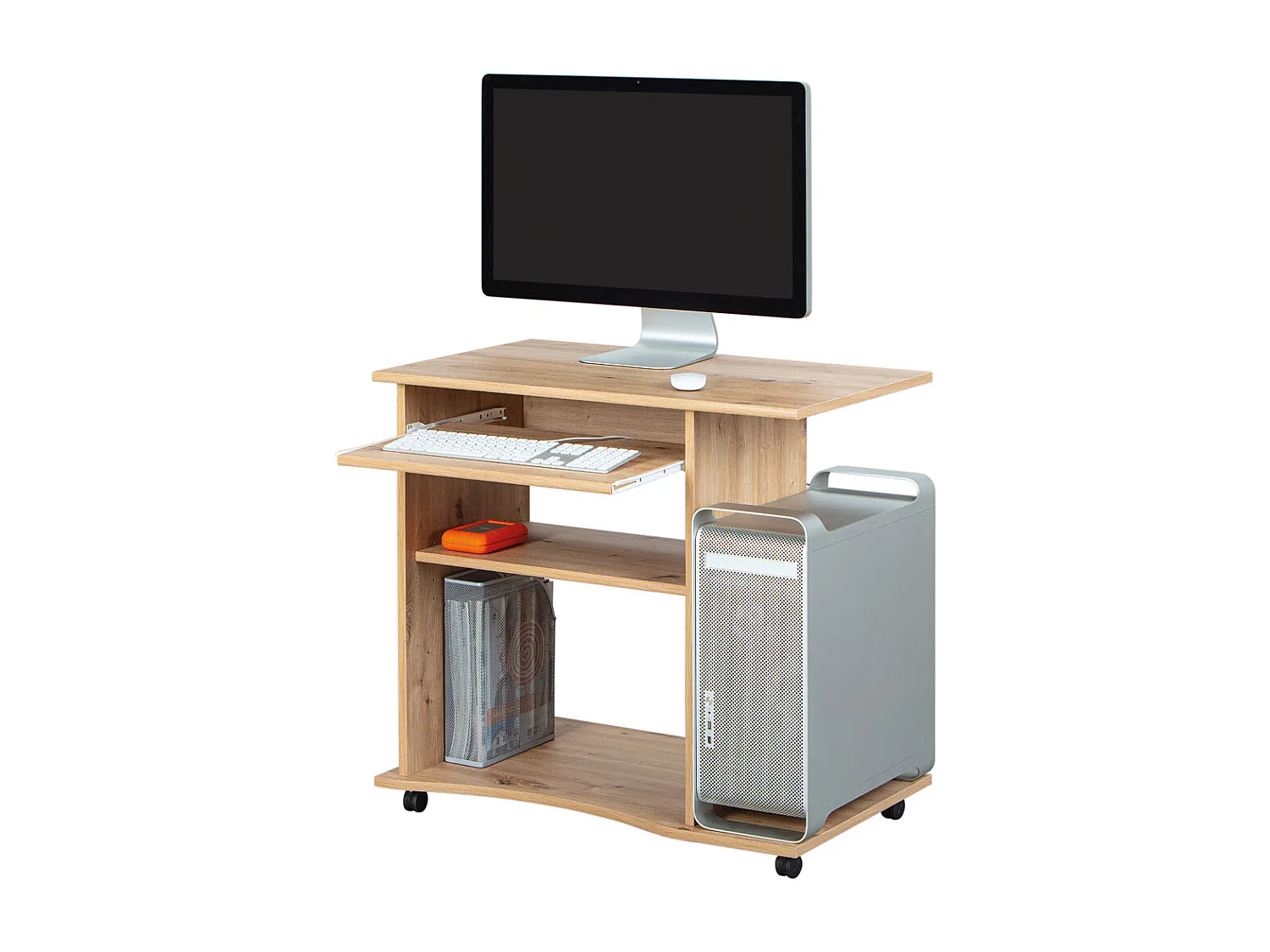 Bureau Informatique à Roulettes "Tao" 80cm Beige