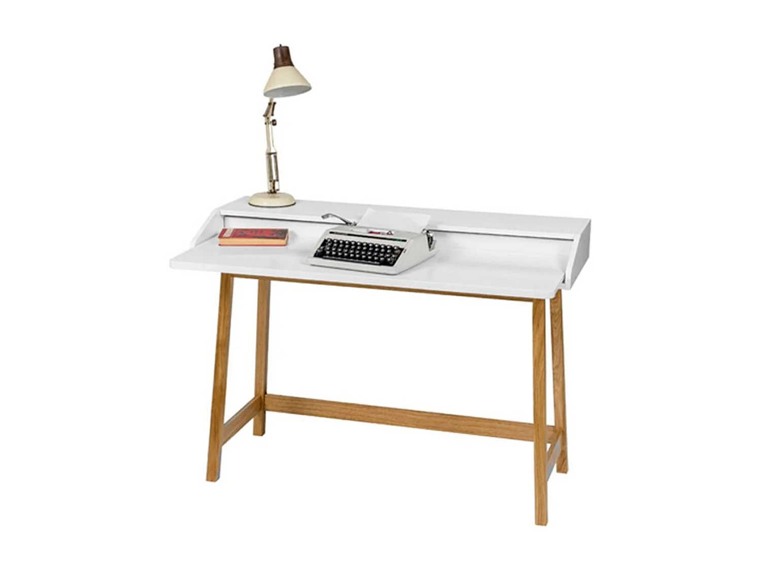 Bureau Design avec Plateau Coulissant "St James" 116cm Chêne & Blanc