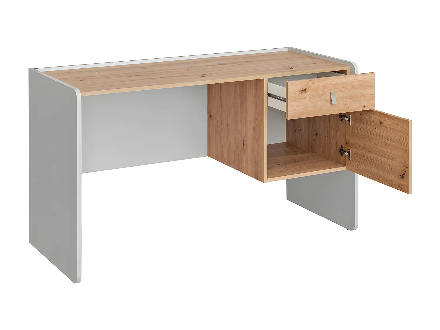 Bureau 1 Niche & 1 Tiroir "Vivero" 134cm Gris & Naturel
