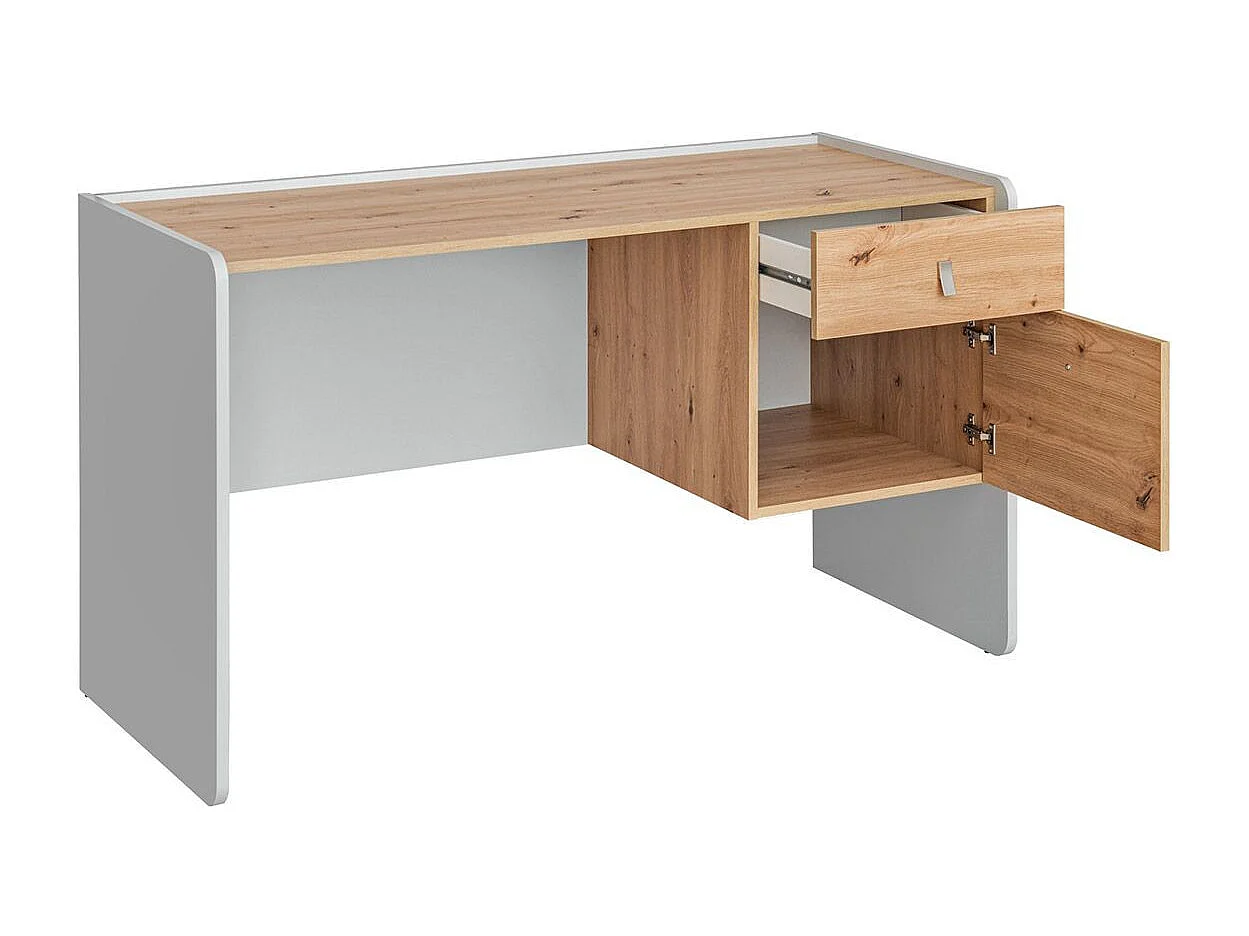 Bureau 1 Niche & 1 Tiroir "Vivero" 134cm Gris & Naturel