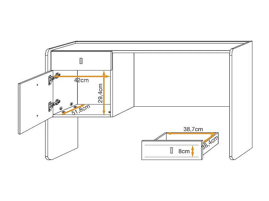 Bureau 1 Niche & 1 Tiroir "Vivero" 134cm Gris & Naturel