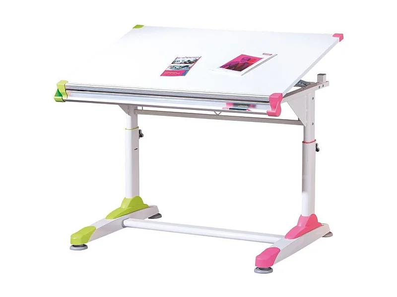 Table pour enfants inclinable "2Colorido" - Blanc/Rose/Vert - L 100 x P 66 x H 69-84 cm
