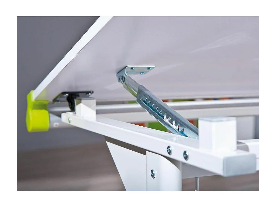 Liggend kinderbureau in wit hout, roze en groene decoratie Colo