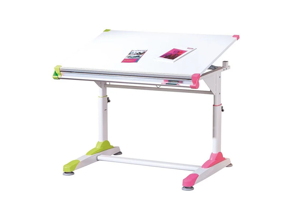 Table pour enfants inclinable "2Colorido" - Blanc/Rose/Vert - L 100 x P 66 x H 69-84 cm