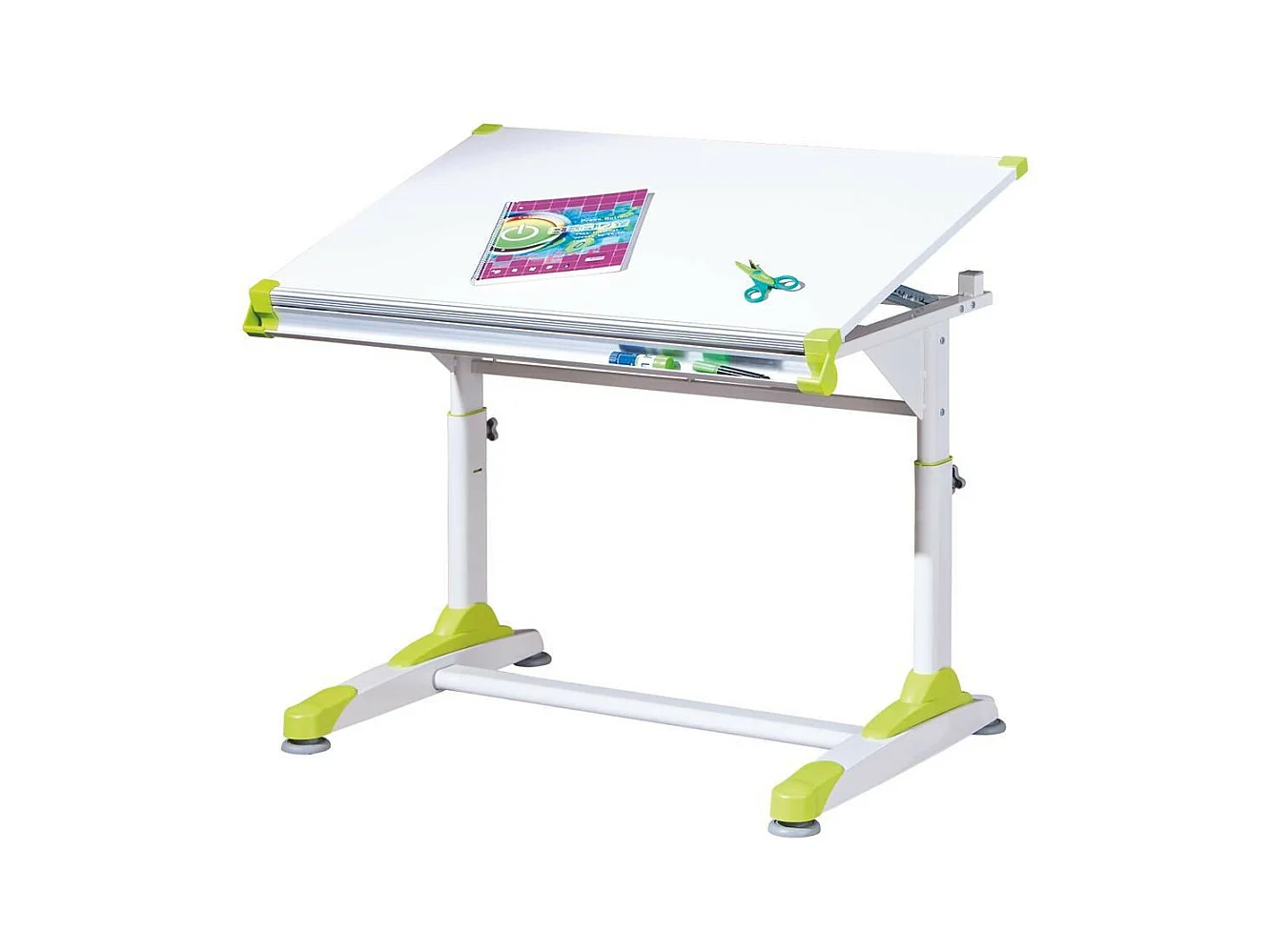 Table pour enfants inclinable "2Colorido" - Blanc/Rose/Vert - L 100 x P 66 x H 69-84 cm