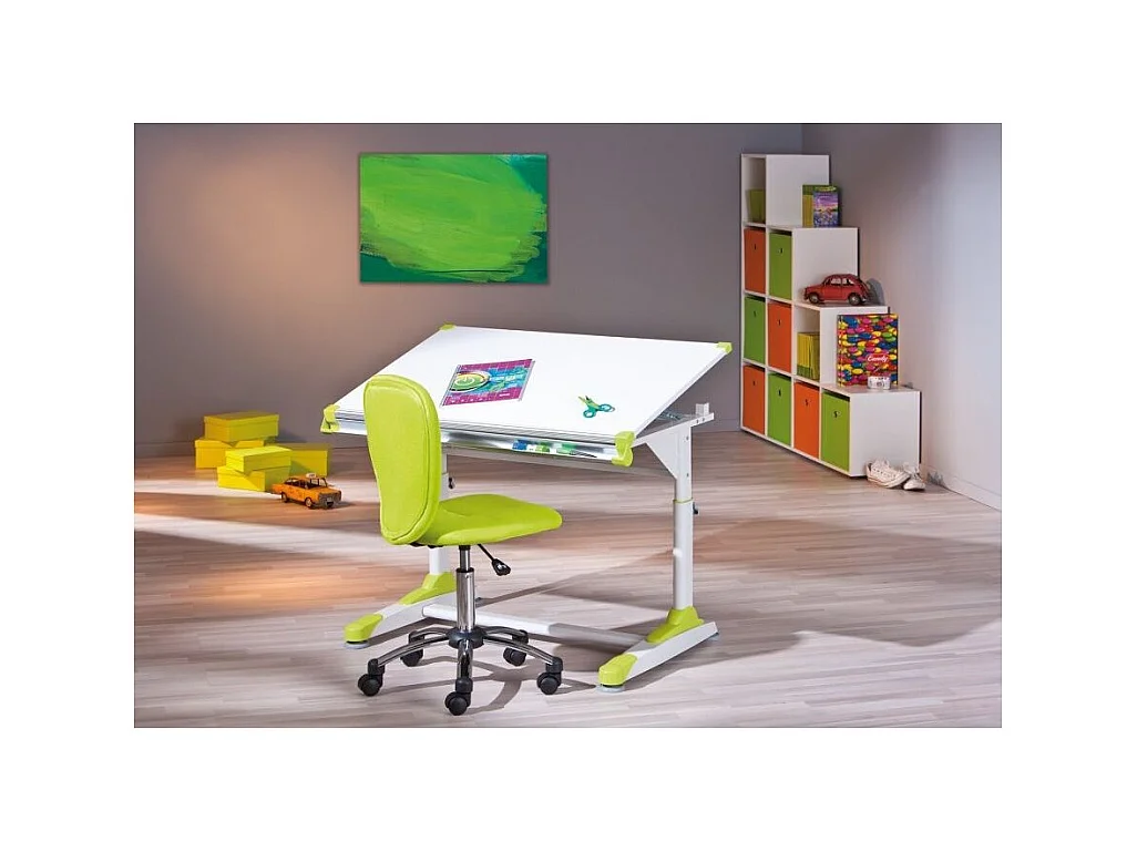 Table pour enfants inclinable "2Colorido" - Blanc/Rose/Vert - L 100 x P 66 x H 69-84 cm