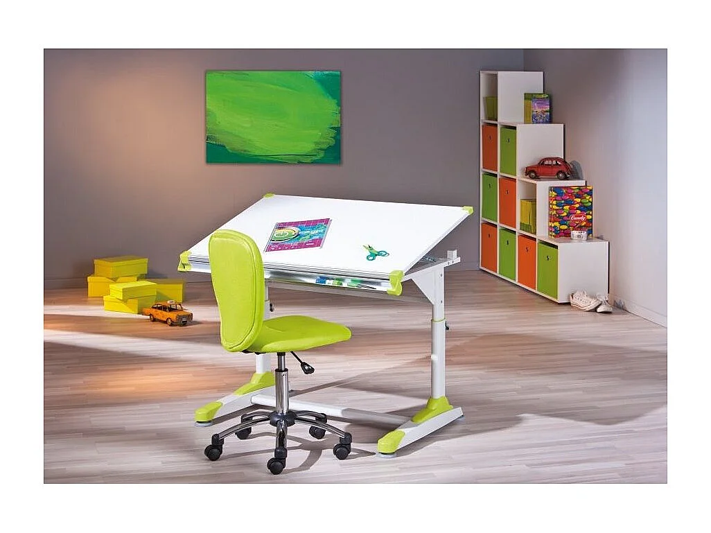 Table pour enfants inclinable "2Colorido" - Blanc/Rose/Vert - L 100 x P 66 x H 69-84 cm