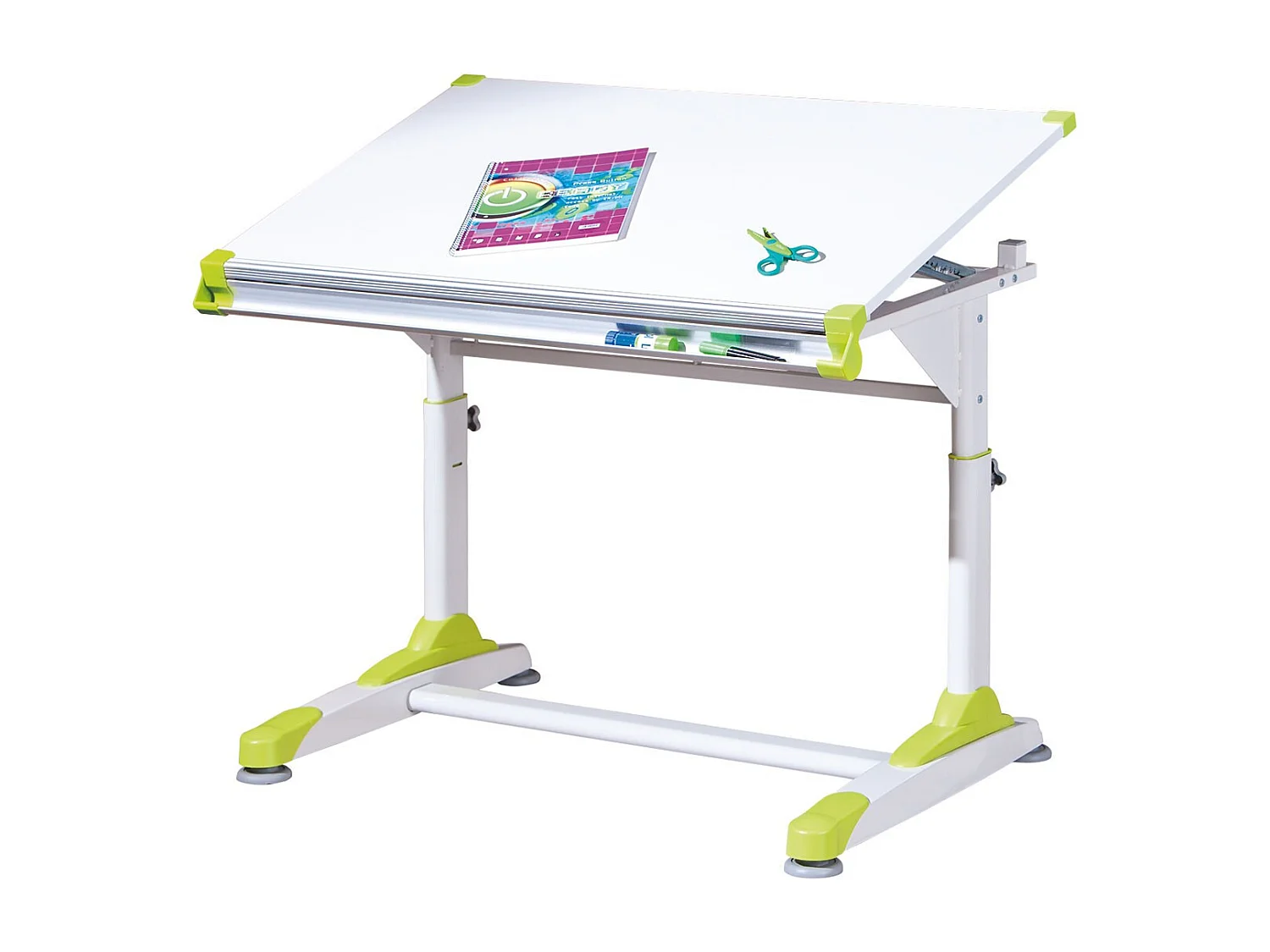 Table pour enfants inclinable "2Colorido" - Blanc/Rose/Vert - L 100 x P 66 x H 69-84 cm
