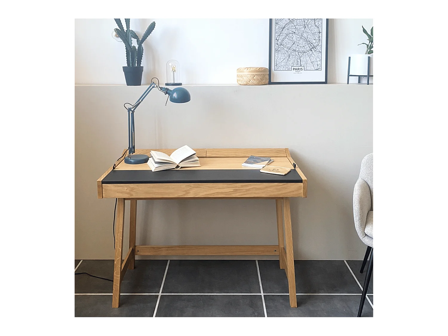 Bureau Secrétaire avec Rangement "Brompton" 108cm Chêne & Noir