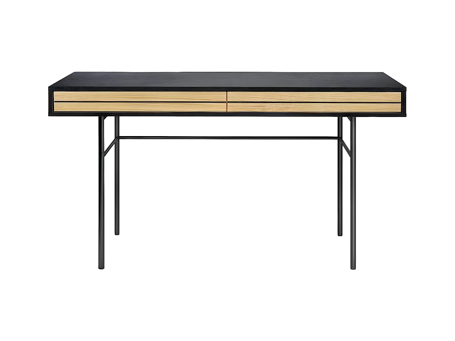Bureau 2 Tiroirs en Bois "Stripe" 130cm Chêne & Noir
