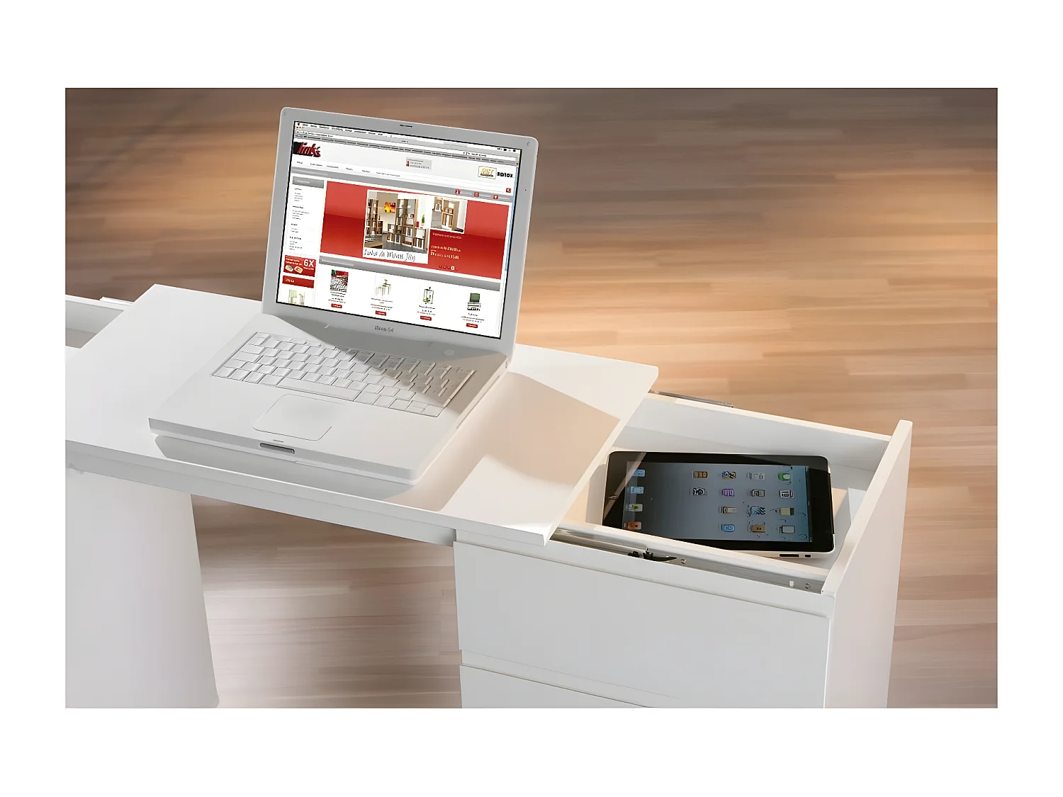 Bureau d'Appoint Extensible "Luna" 121cm Blanc