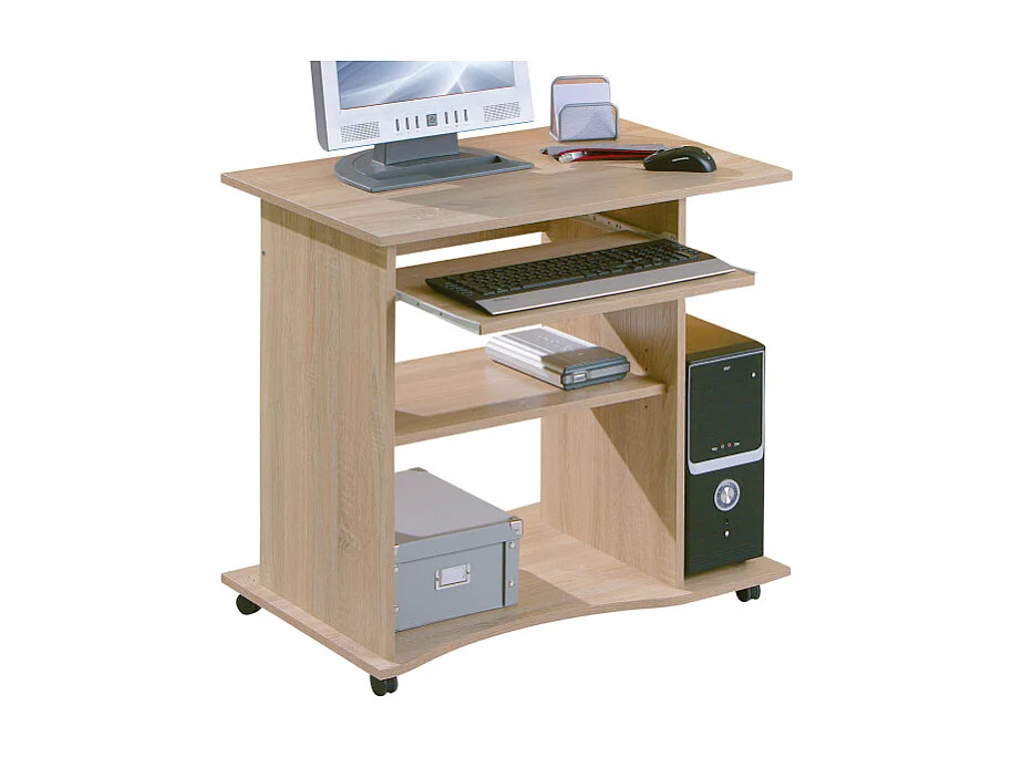 Bureau Informatique à Roulettes "Tao" 80cm Chêne