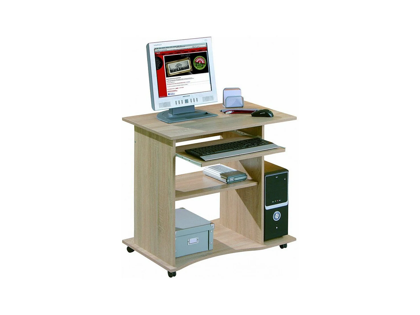 Bureau Informatique à Roulettes "Tao" 80cm Chêne