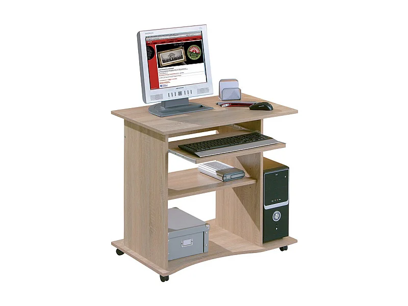 Bureau Informatique à Roulettes "Tao" 80cm Chêne