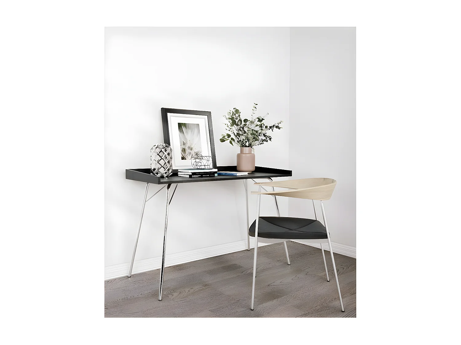 Bureau Design en Bois "Rayburn" 115cm Noir & Chrome