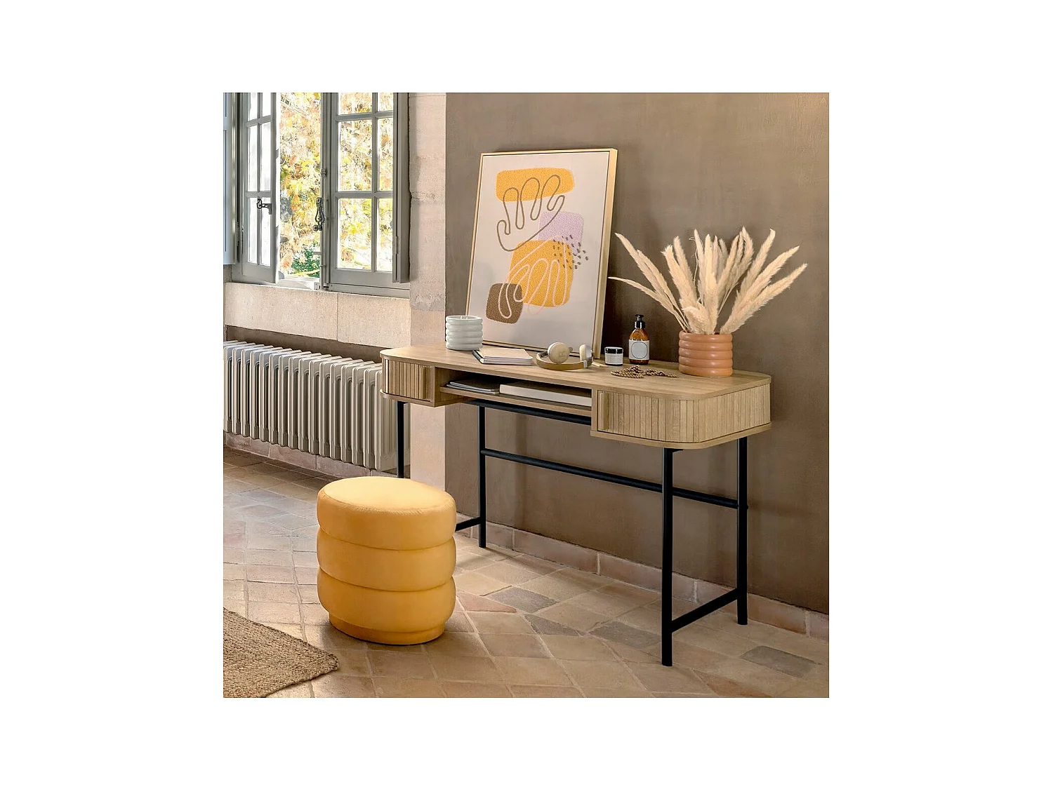 Bureau 2 Portes & 2 Étagères "Colva" 105cm Beige