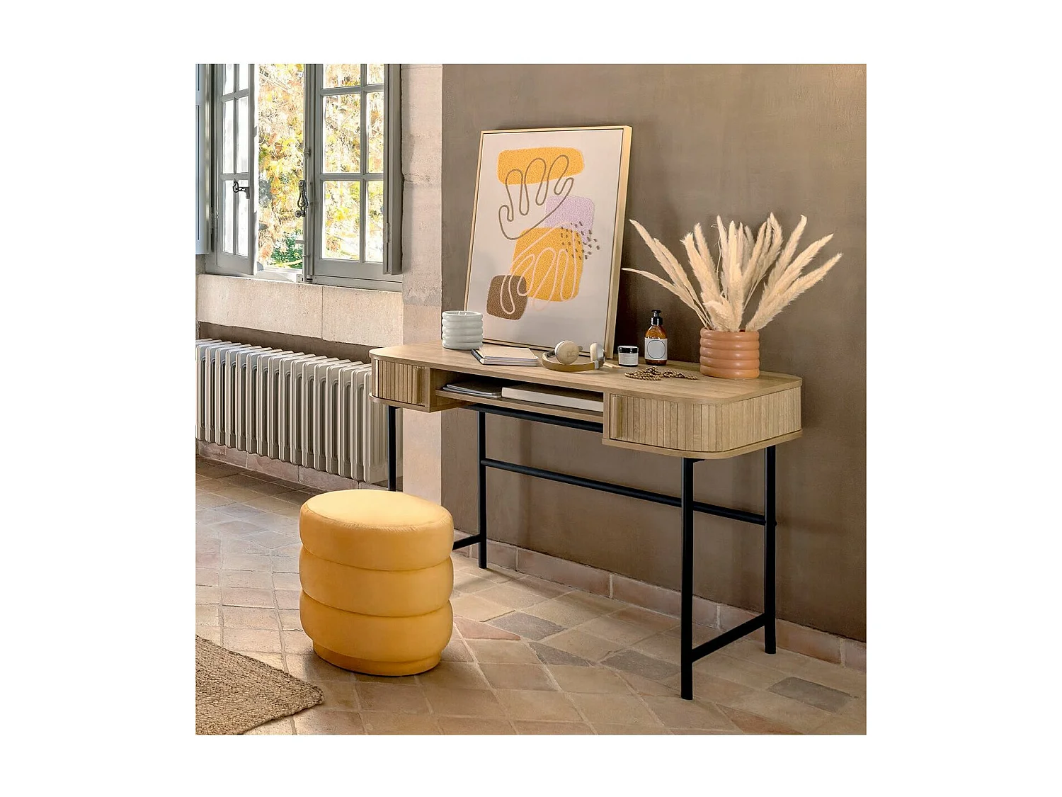 Bureau 2 Portes & 2 Étagères "Colva" 105cm Beige