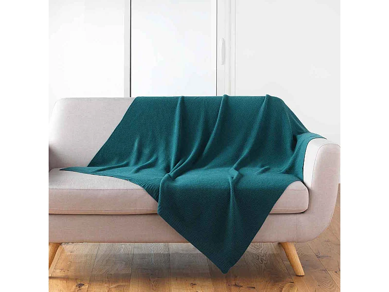 Plaid Déco Uni "Tricotine" 125x150cm Émeraude