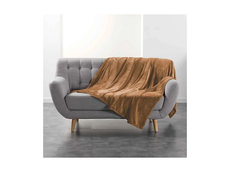 Plaid Uni en Flanelle "Flanou" 180x220cm Camel