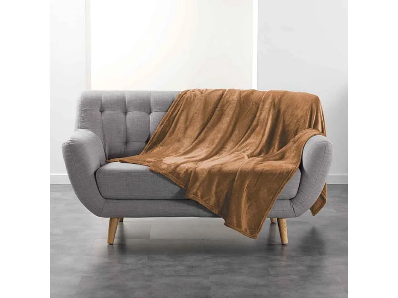Plaid Uni en Flanelle "Flanou" 180x220cm Camel