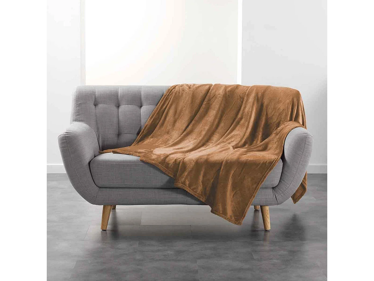 Plaid Uni en Flanelle "Flanou" 180x220cm Camel