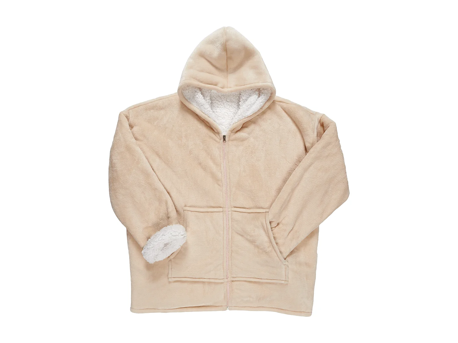Sweat A Capuche Fermeture Interieur Beige
