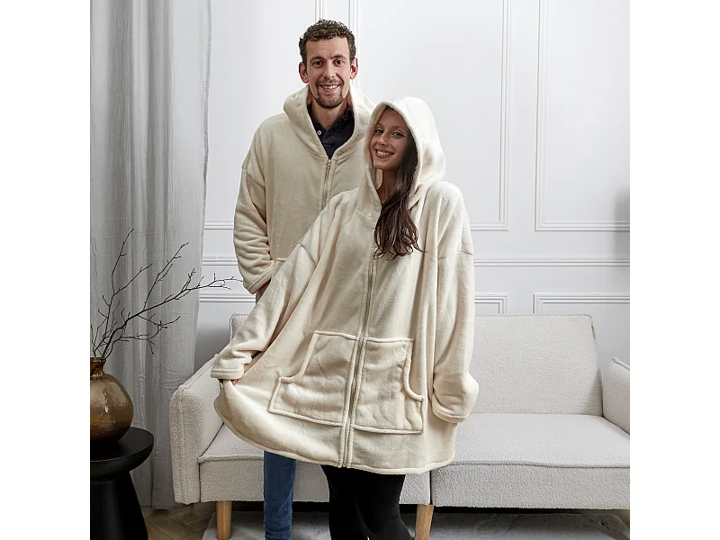 Sweat A Capuche Fermeture Interieur Beige