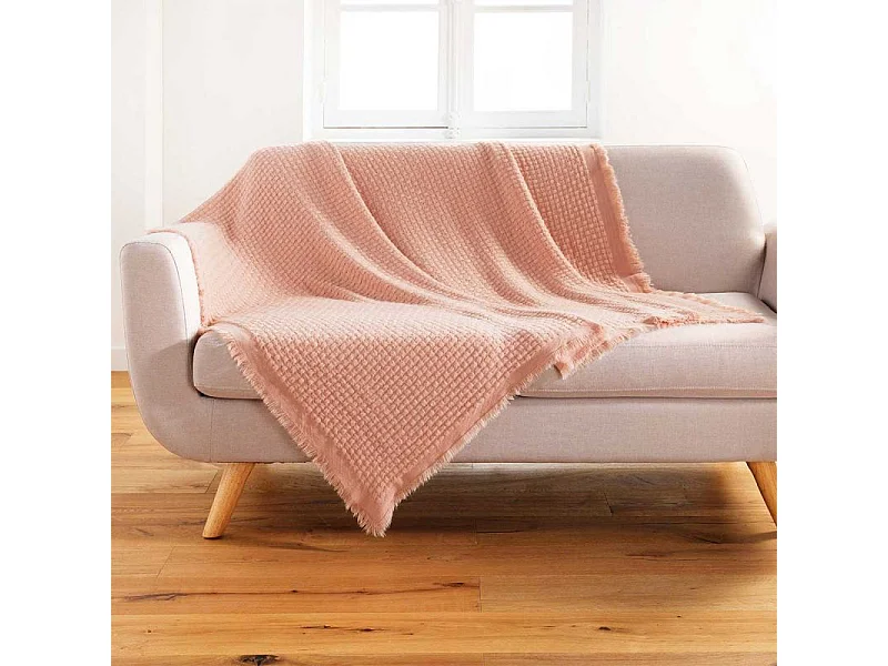 Plaid à Franges "Coraline" 125x150cm Rose