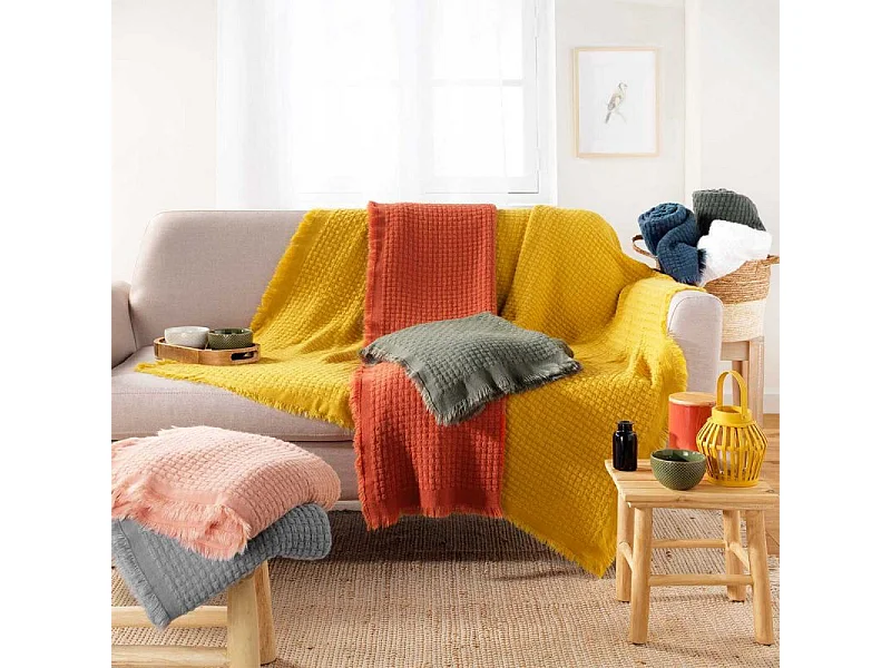 Plaid à Franges "Coraline" 125x150cm Rose