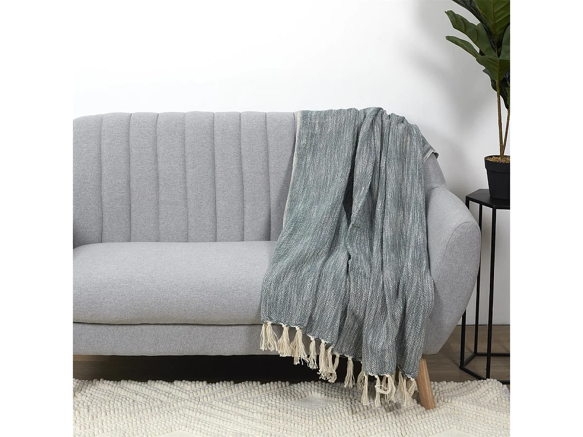 Plaid à Franges "Bicolore" 120x150cm Naturel & Kaki