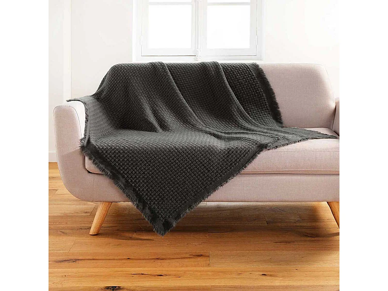 Plaid à Franges "Coraline" 125x150cm Anthracite