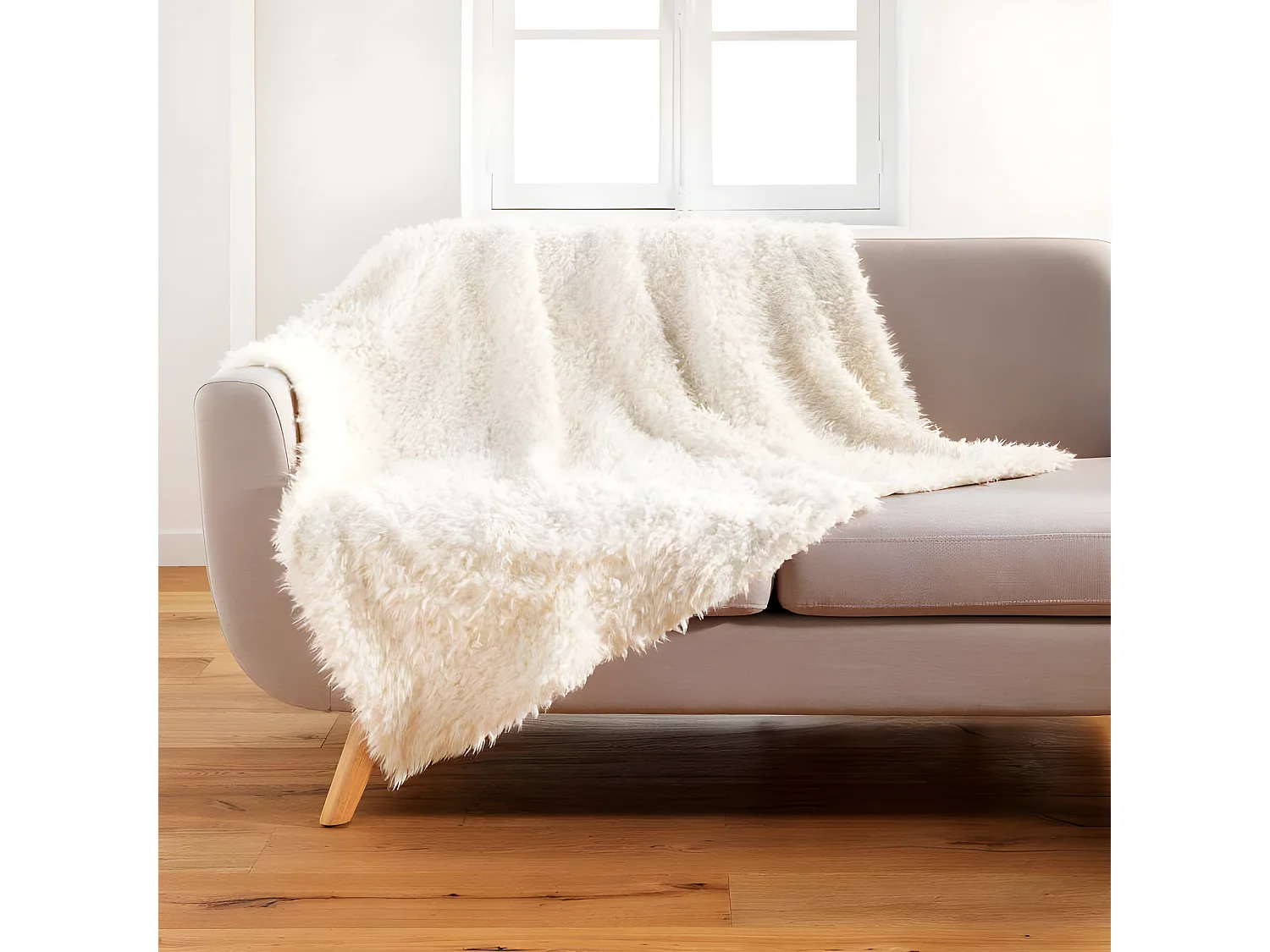 Plaid Imitation Fourrure "Mouton" 180x220cm Naturel